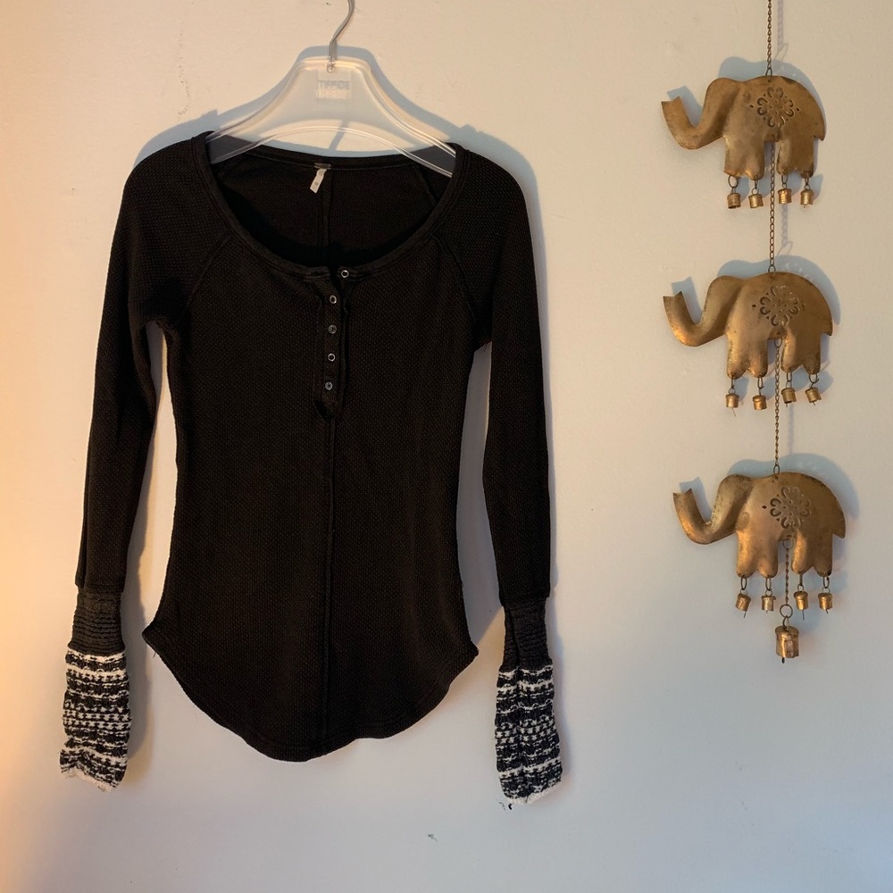 Free People Black Knit Cuffed Thermal